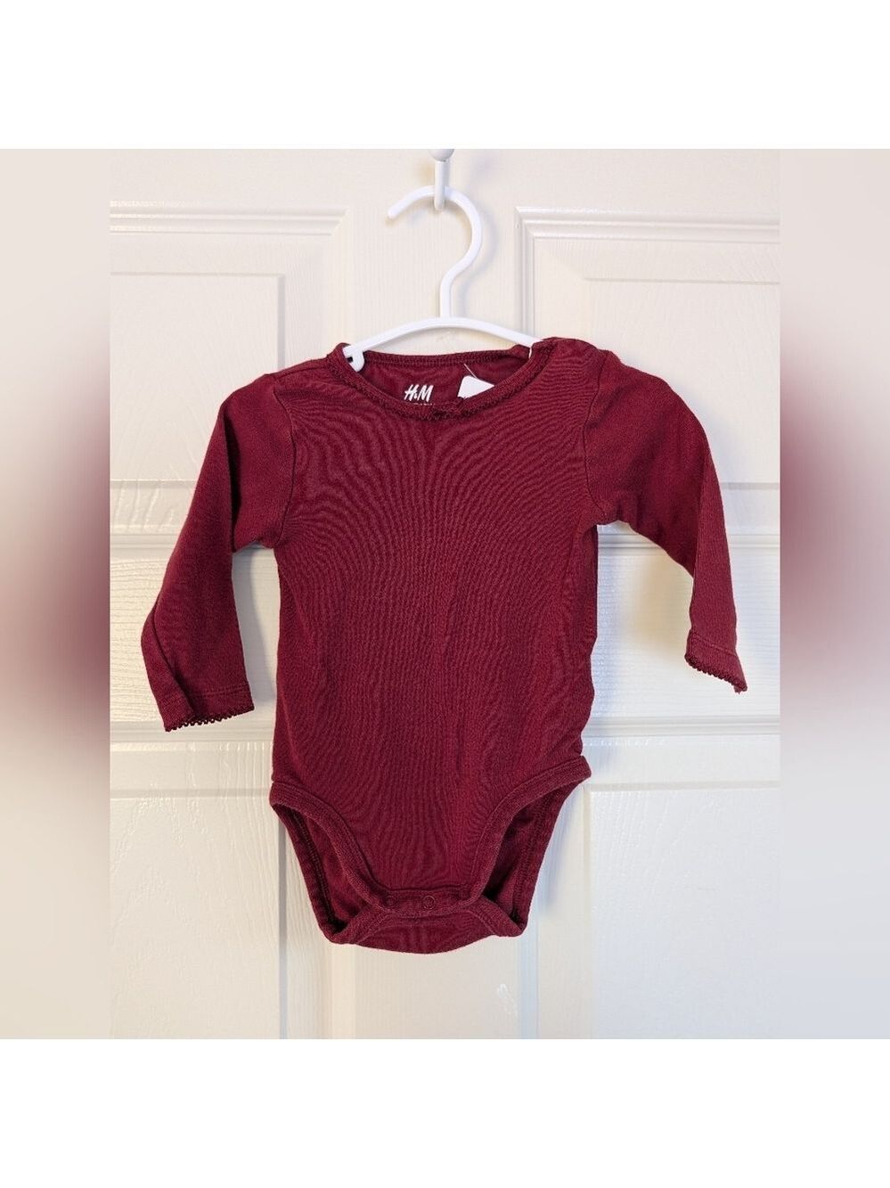 🩵 4/$20‎ H&M Red Long Sleeve Baby Onesie 6m | Maroon Baby Bodysuit